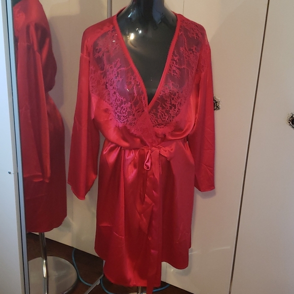 NWT SATIN / EYELASH LACE ROBE - Picture 2 of 11